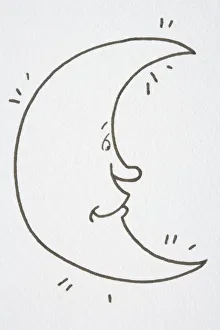 Illustration, half moon with eyes, nose and mouth Illustration, half moon with eyes, nose and mouth