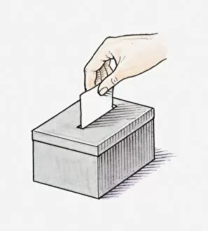 Images Dated 23rd April 2010: Illustration of hand placing voting slip in ballot box