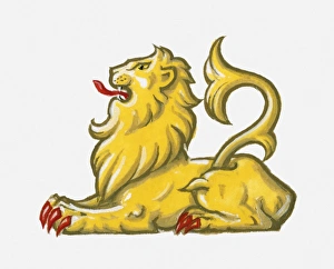 Illustration of heraldic symbol of lion couchant representing courage Illustration of heraldic symbol of lion couchant representing courage