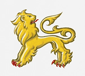 Illustration of heraldic symbol of lion passant reguardant representing courage Illustration of heraldic symbol of lion passant reguardant representing courage