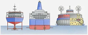 Illustration of hydrofoil, car ferry and hovercraft, the latter also showing Illustration of hydrofoil, car ferry and hovercraft, the latter also showing