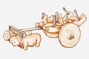 Illustration of Indus childs pottery toy ox cart Illustration of Indus childs pottery toy ox cart