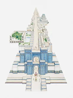 Illustration of Ishtar Gate and other buildings along Processional Way in ancient city of Illustration of Ishtar Gate and other buildings along Processional Way in ancient city of