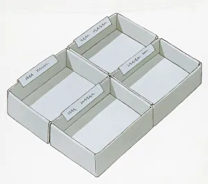Illustration of four empty labelled boxes Illustration of four empty labelled boxes
