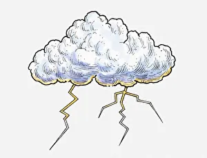 Illustration of lighting emerging from cloud Illustration of lighting emerging from cloud