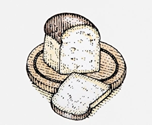 Illustration of loaf of whole wheat loaf and slice on wooden chopiing board Illustration of loaf of whole wheat loaf and slice on wooden chopiing board