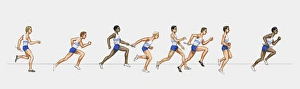 Illustration of male athletes competing in relay race Illustration of male athletes competing in relay race