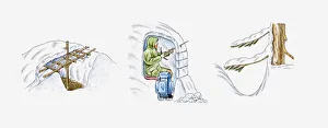 Illustration of man construction snow trench Illustration of man construction snow trench
