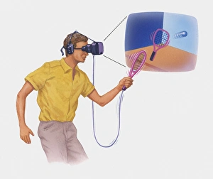 Illustration of man playing virtual reality tennis Illustration of man playing virtual reality tennis