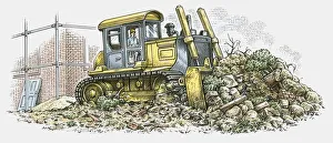 Illustration of man using bulldozer on construction site Illustration of man using bulldozer on construction site