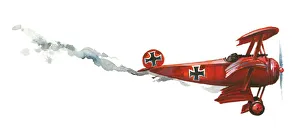 Illustration of Manfred von Richthofens bright red Fokker Dr.I triplane falling from sky Illustration of Manfred von Richthofens bright red Fokker Dr.I triplane falling from sky
