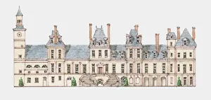 Illustration of Mannerist style facadae of Chateau de Fontainebleau, Paris, France Illustration of Mannerist style facadae of Chateau de Fontainebleau, Paris, France