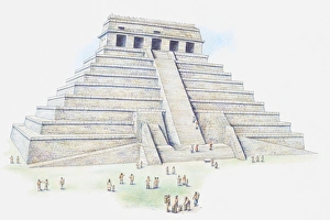 Illustration of Mayan pyramid The Temple of Inscriptions at Palenque Illustration of Mayan pyramid The Temple of Inscriptions at Palenque