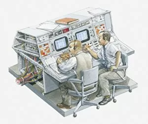 Two People Gallery: Illustration of two men in Apollo 11 control room