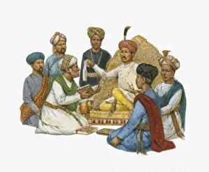 Illustration of Muslims, Zoroastrians, Hindu pandits and yogis discuss their religious beliefs Illustration of Muslims, Zoroastrians, Hindu pandits and yogis discuss their religious beliefs