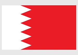 Illustration of national flag of Bahrain, with white band on left, separated from red field by five triangles in serrated line Illustration of national flag of Bahrain, with white band on left, separated from red field by five triangles in serrated line