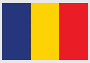 Illustration of national flag of Romania, a vertical tricolor with equal stripes of blue, yellow, and red