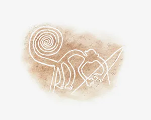Illustration of Nazca Line monkey drawing in desert sand, Nazca Lines, Nazca, Peru Illustration of Nazca Line monkey drawing in desert sand, Nazca Lines, Nazca, Peru