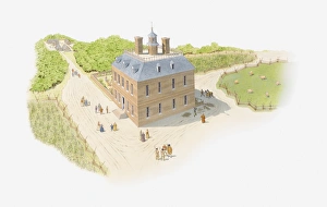 Illustration of North American Colonial settlement Illustration of North American Colonial settlement