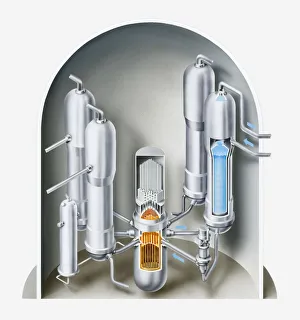 Illustration of nuclear fission reactor showing the water pressuriser Illustration of nuclear fission reactor showing the water pressuriser