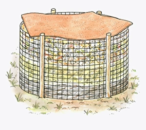 Illustration of old piece of carpet on top of compost bin Illustration of old piece of carpet on top of compost bin