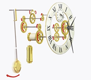 Illustration of the parts of a long-case pendulum clock Illustration of the parts of a long-case pendulum clock
