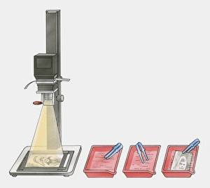 Illustration of photographic enlarging and printing equipment Illustration of photographic enlarging and printing equipment