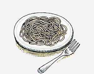 Illustration of plate of spaghetti with fork Illustration of plate of spaghetti with fork