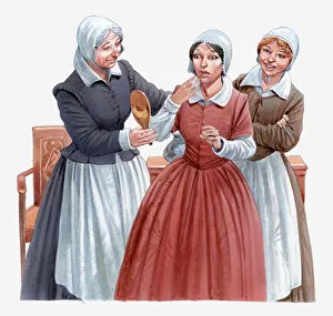 Illustration of Pocahontas dressed in English dress and cap Illustration of Pocahontas dressed in English dress and cap