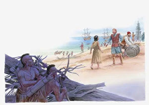 Illustration of Pocahontas talking with Captain John Smith Illustration of Pocahontas talking with Captain John Smith