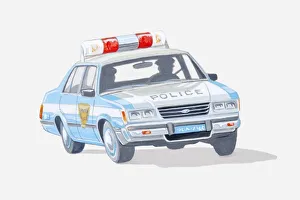 Illustration of police car with two policemen inside Illustration of police car with two policemen inside