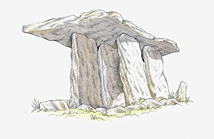Illustration of Poulnabrone Dolmen, neolithic chamber tomb, County Clare, Ireland Illustration of Poulnabrone Dolmen, neolithic chamber tomb, County Clare, Ireland