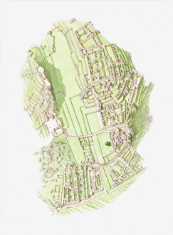 Illustration of pre-Columbian Inca city of Machu Picchu Illustration of pre-Columbian Inca city of Machu Picchu