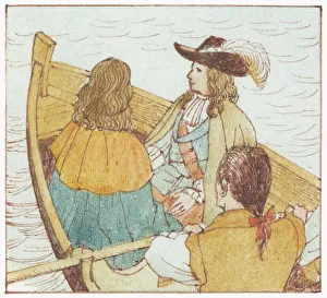 Illustration of Prince Charles fleeing to France by boat during the English Civil War in Illustration of Prince Charles fleeing to France by boat during the English Civil War in