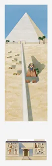 Illustration of the Pyramids of Gisa and the Sphinx in Ancient Egyptian times Illustration of the Pyramids of Gisa and the Sphinx in Ancient Egyptian times