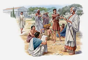Illustration of Pythagora and his followers discovering the harmony of the universe Illustration of Pythagora and his followers discovering the harmony of the universe