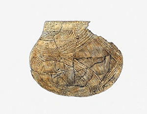Illustration of reconstruction of ancient pot with banded decoration Illustration of reconstruction of ancient pot with banded decoration