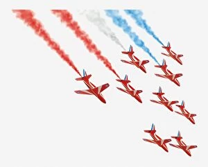 Military Airplane Gallery: Illustration of Red Arrow planes flying in formation
