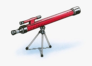 Illustration of red day telescope on tripod Illustration of red day telescope on tripod