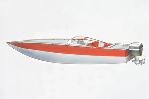 Illustration, red and grey speedboat, side view Illustration, red and grey speedboat, side view