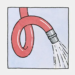Illustration of red hose and running water Illustration of red hose and running water