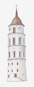 Illustration of round bell tower of Cathedral of Vilnius Illustration of round bell tower of Cathedral of Vilnius