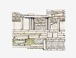 Illustration of ruins of Chavin de Huantar, Peru Illustration of ruins of Chavin de Huantar, Peru