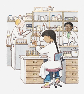 Illustration of scientist working in a laboratory Illustration of scientist working in a laboratory