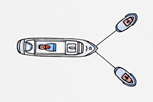 Illustration of ship being pulled by two tugboats Illustration of ship being pulled by two tugboats