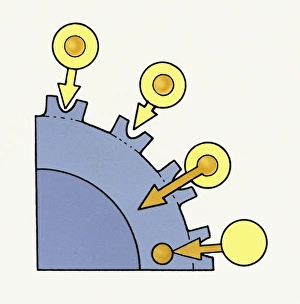 Illustration showing cholesterol molecules passing from blood cells into body cell Illustration showing cholesterol molecules passing from blood cells into body cell