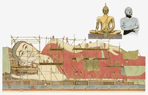 Illustration of showing the construction of the 10th Century Buddha in the city of Pegu Illustration of showing the construction of the 10th Century Buddha in the city of Pegu