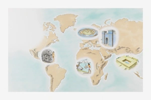 Illustration showing the first cities around the world at Wasserburg Bachau, Babylon Illustration showing the first cities around the world at Wasserburg Bachau, Babylon