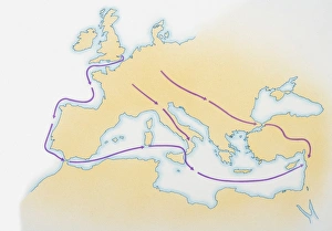 Illustration showing route taken by Crusaders over land and sea Illustration showing route taken by Crusaders over land and sea