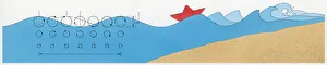 Illustration of showing how waves break when approach beach with small red boat behind Illustration of showing how waves break when approach beach with small red boat behind